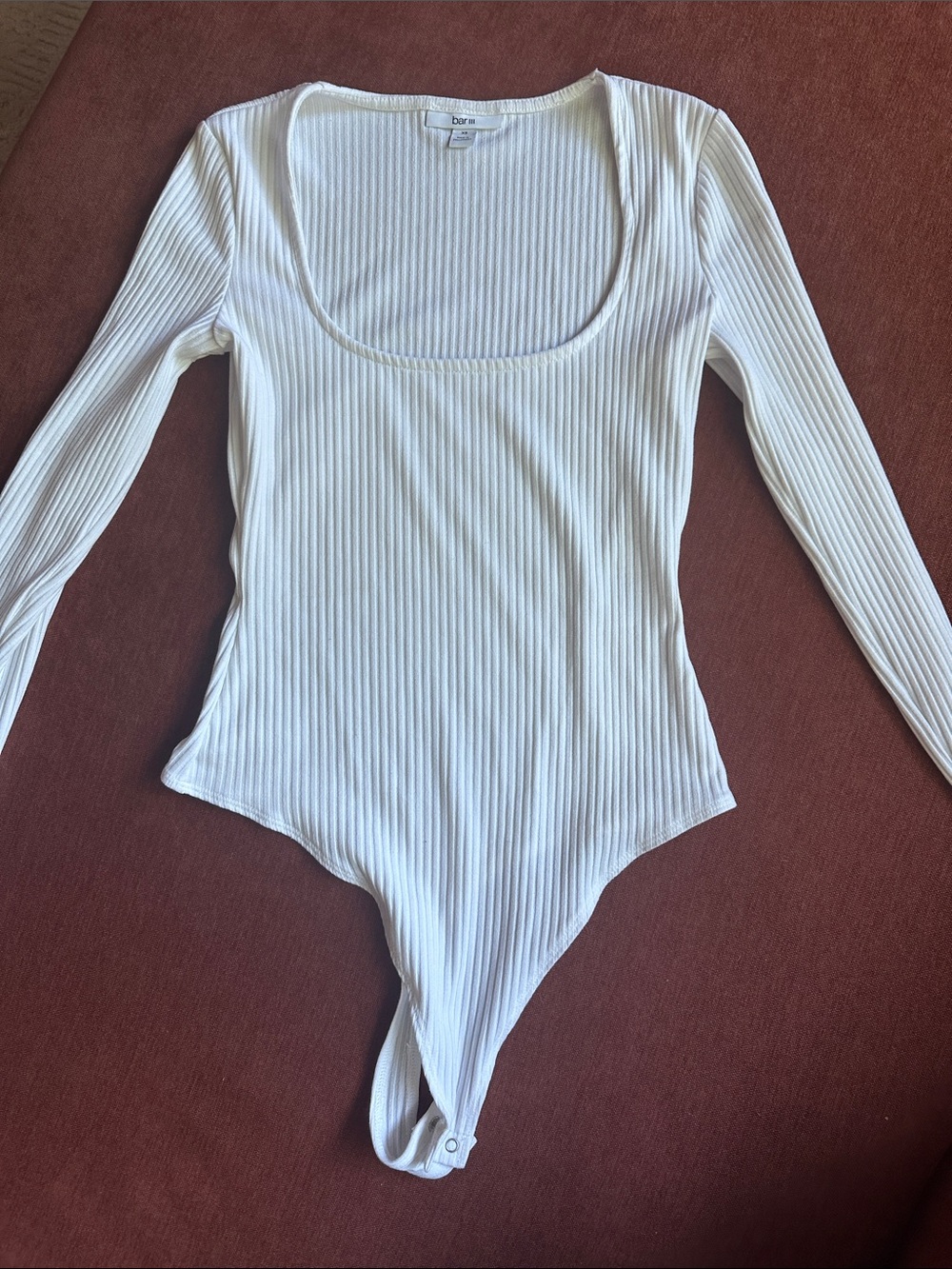 Bar III White Ribbed Long Sleeve Scoop Bodysuit